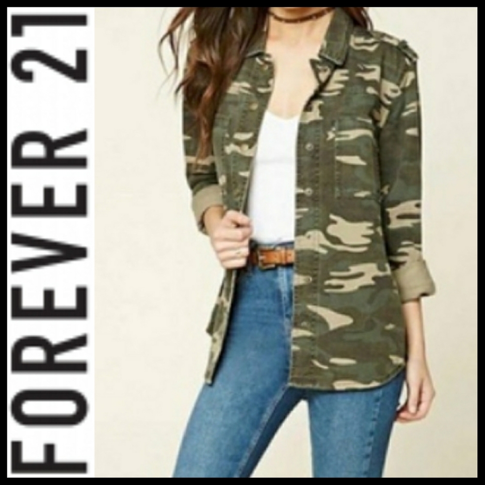NWOT Forever 21 Camo Denim Jacket